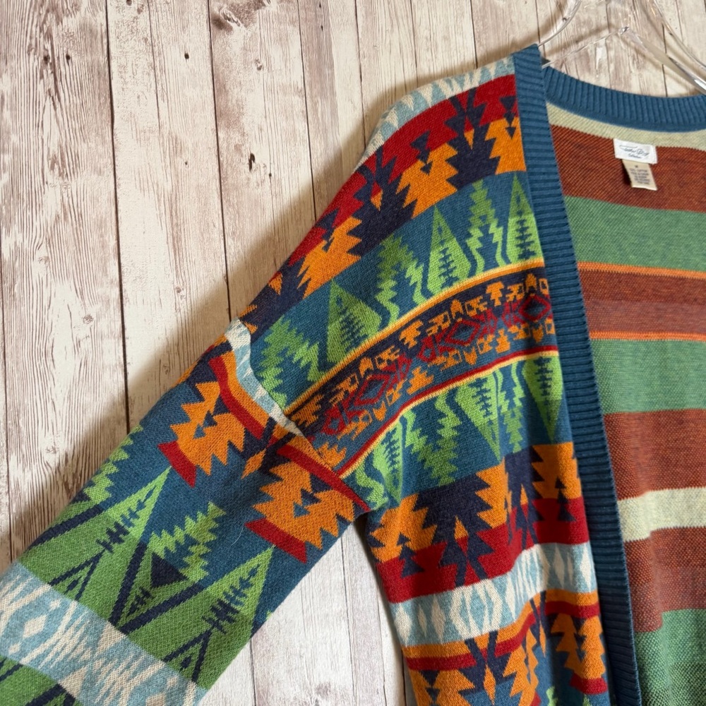 Tasha Polizzi Southwestern Print Cotton Knit Open-Front Cardigan Sweater - Picture 4 of 9